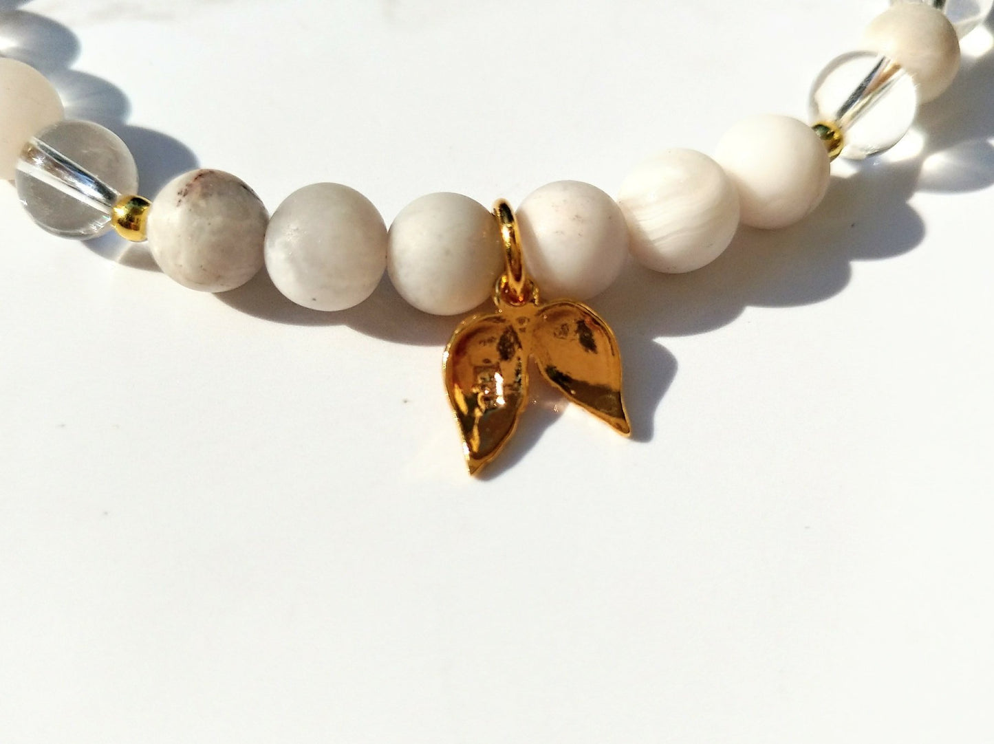 Goldene Engelsflügel Armband - Achat, Bergkristall, Sterlingsilber gold