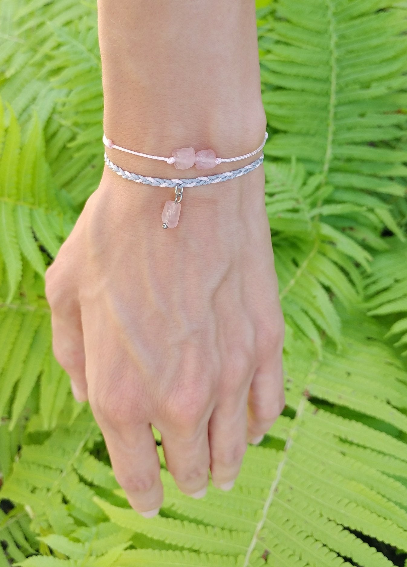 Rosenquarz Armband geflochten | rosa grau
