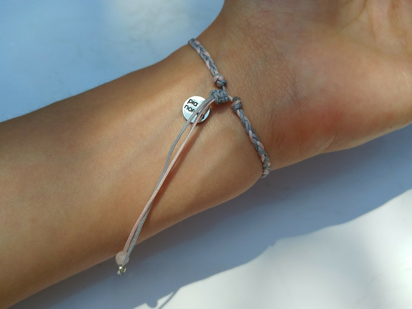 Rosenquarz Armband geflochten | rosa grau