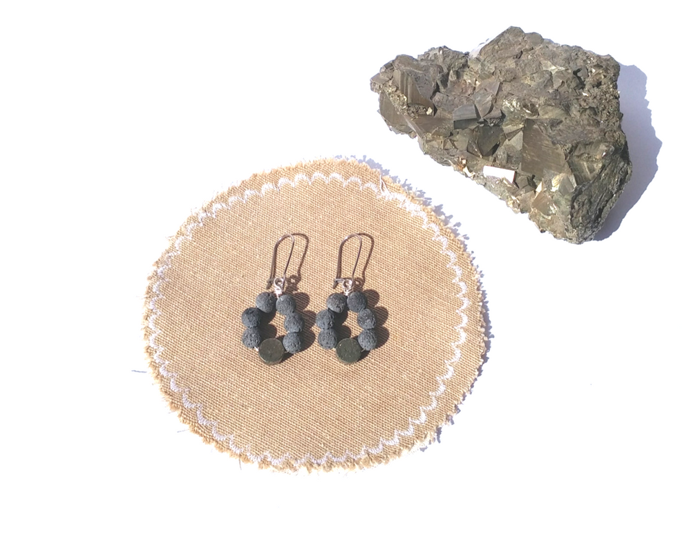 Lava Diffuser Earrings with Pyrite for Essential Oils
