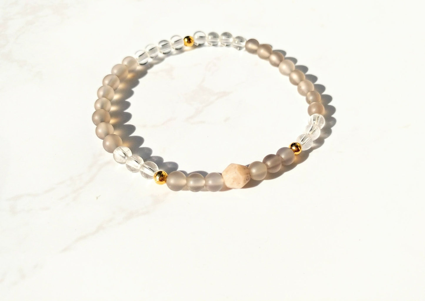 Armband - Achat, Bergkristall, Sterlingsilber gold