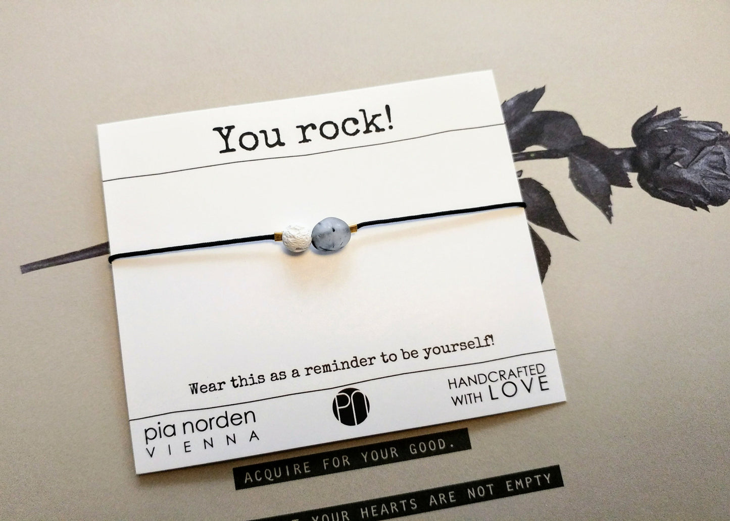 Natürliche Lava & Rosenquarz Armband - Aromatherapie Schmuck