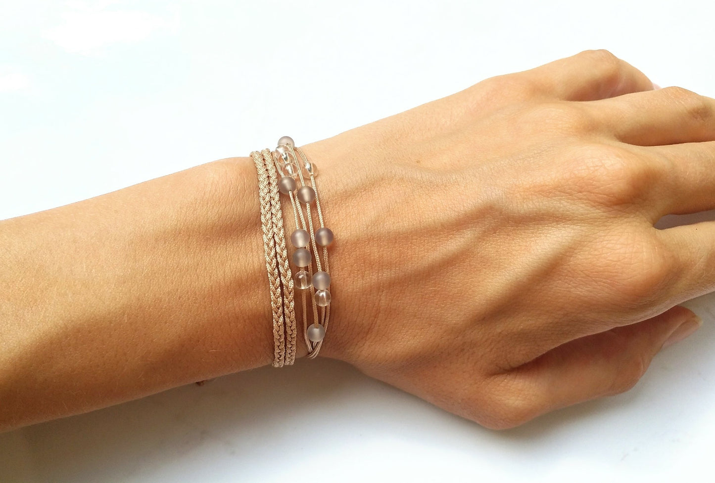 Geflochtenes Armband mit Bergkristall - doppelreihig