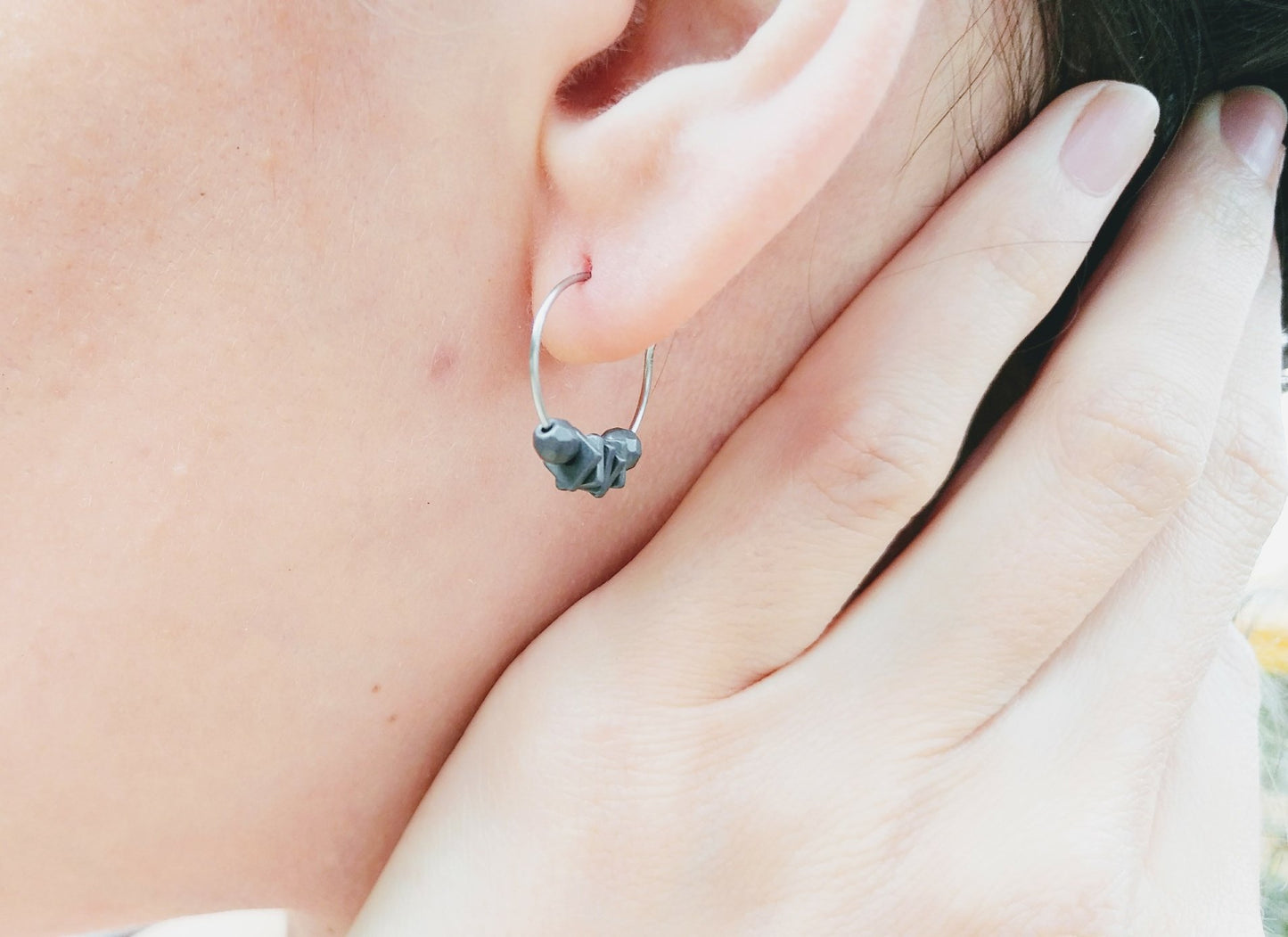 Mini Hoop Earrings Stainless Steel & Hematite | silver or gold