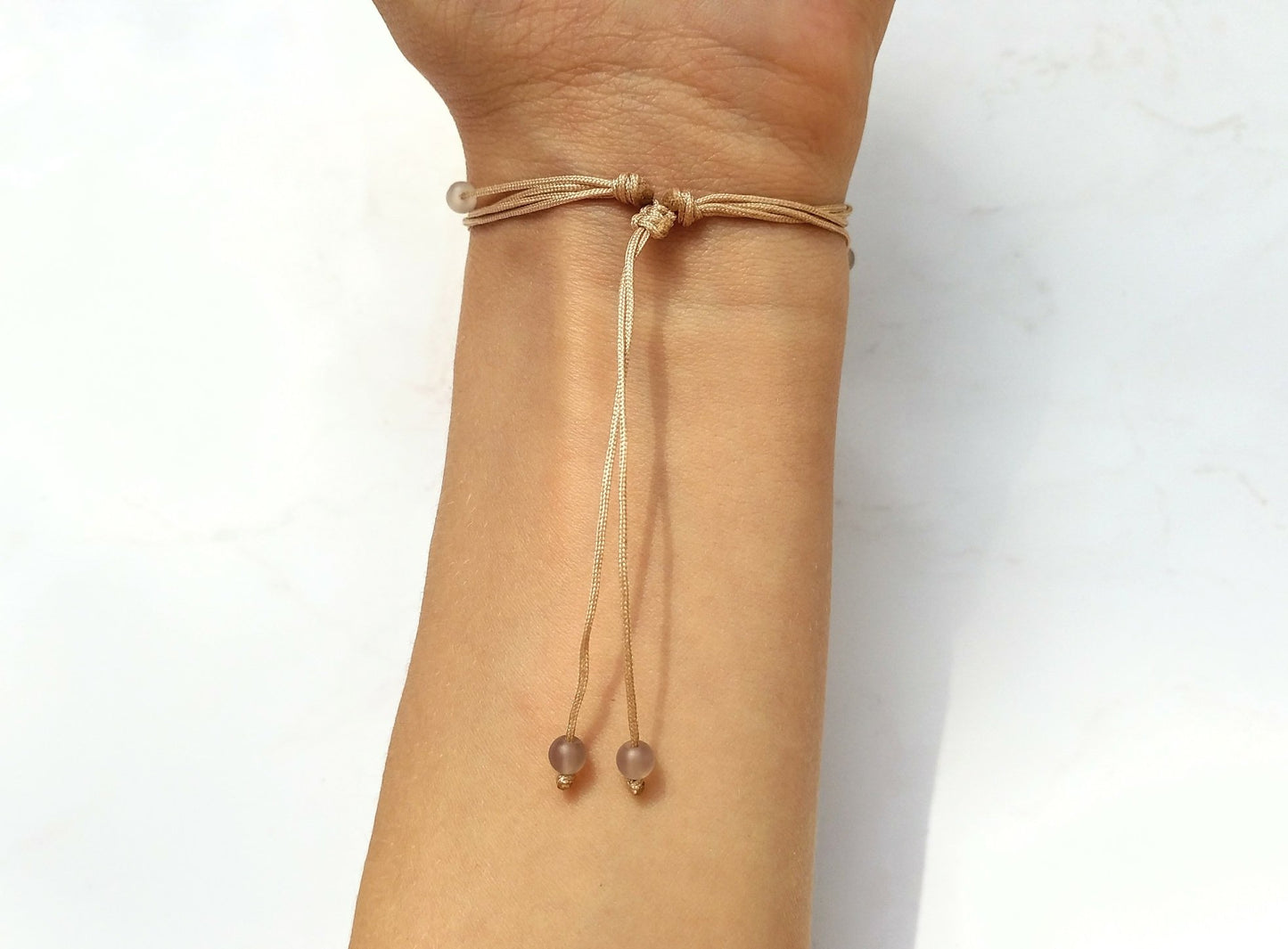 Mehrreihiges Armband - Achat & Bergkristall beige