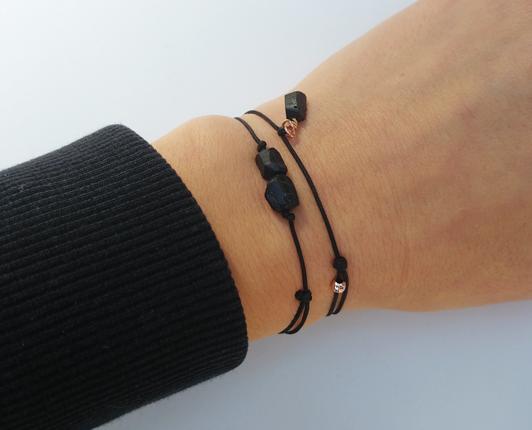 Zartes Schwarzer Turmalin Armband mit Roségold