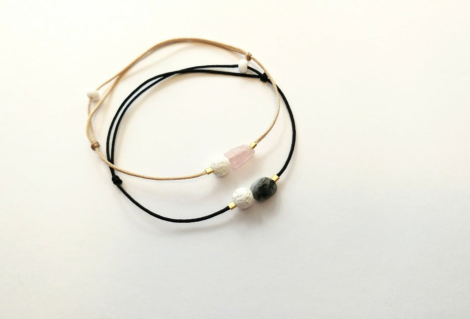 Turmalinquarz und Lava Aroma Armband schwarz weiß