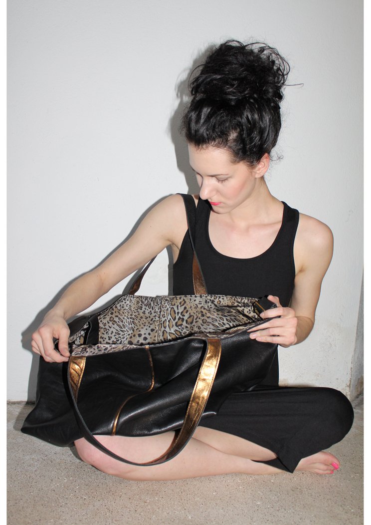 XL Leder Shopper schwarz bronze "Trape"