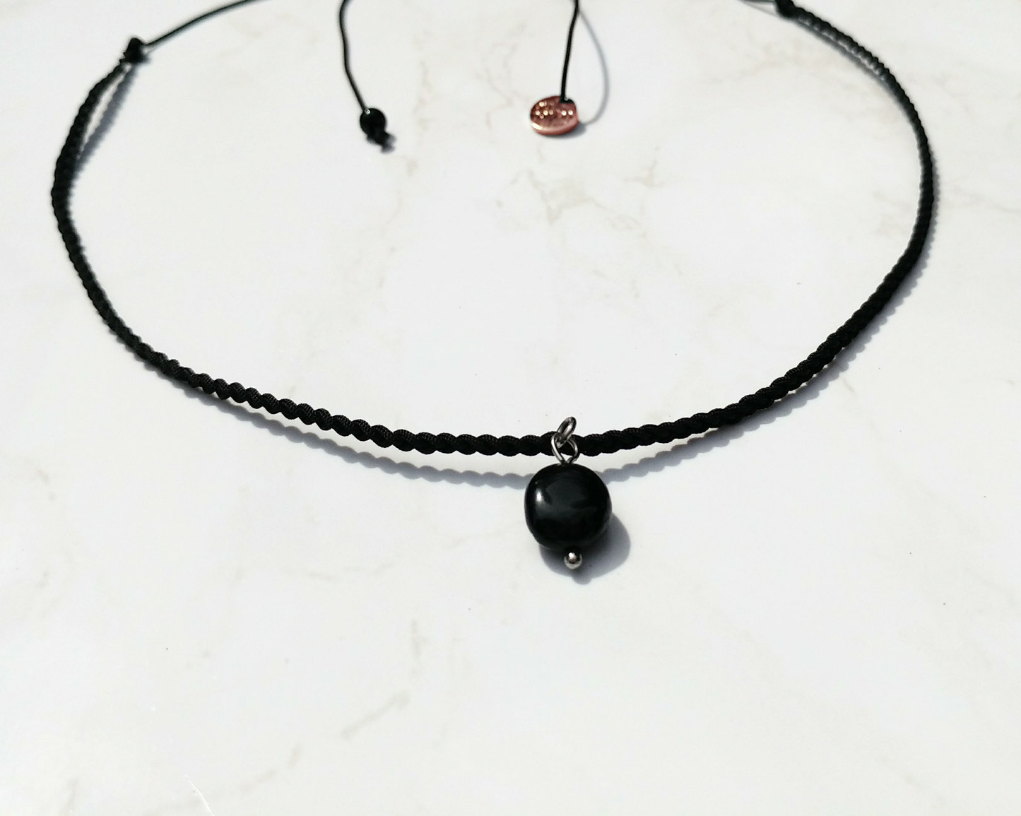 Schwarzer Turmalin Choker Halsband | Halskette geflochten