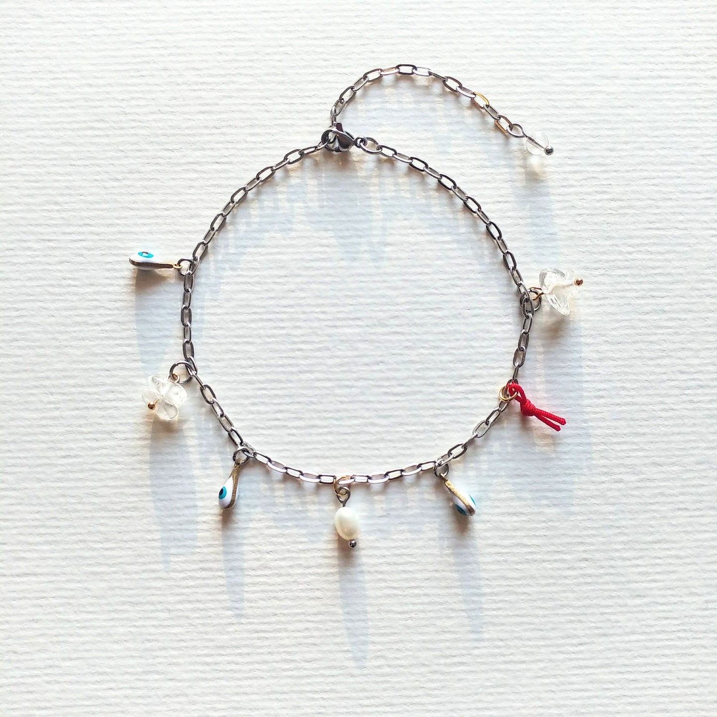 Fußkette Rivabella silber | Perle & Bergkristall | Anklet