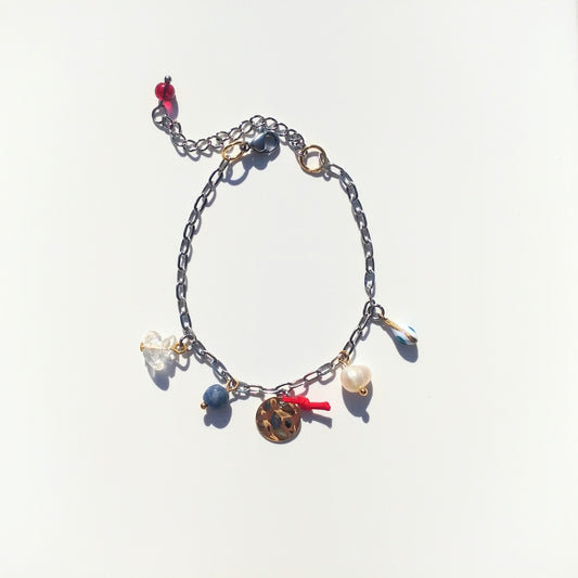 Armband Silber rot blau Gold mit Charms