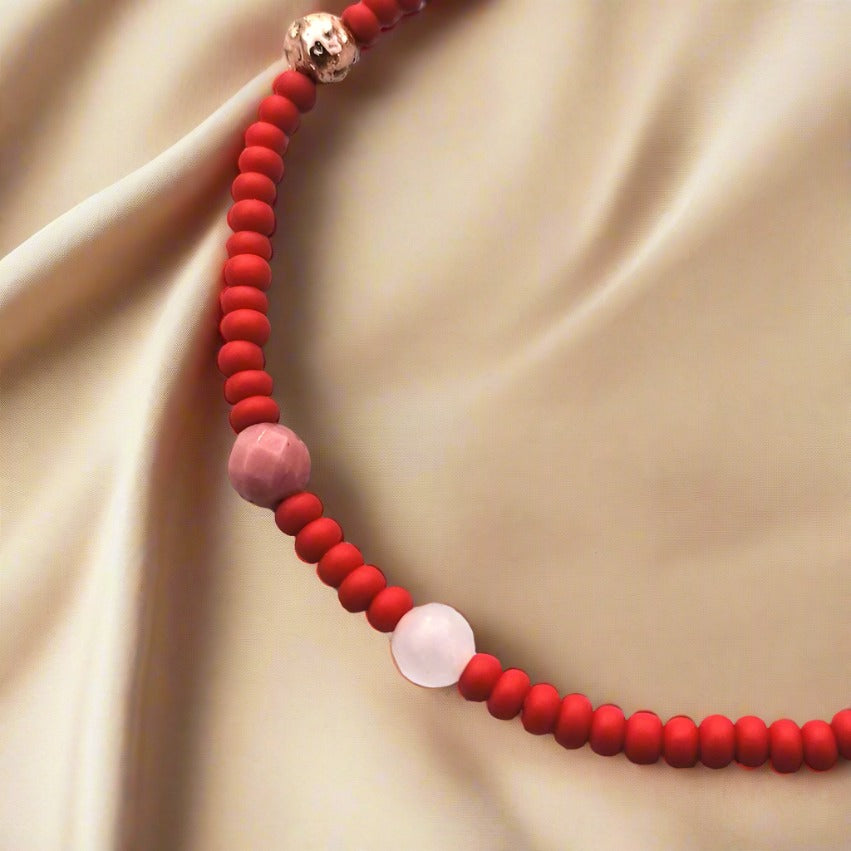 Armband rot rosa roségold | Rosenquarz Rhodochrosit | pia norden