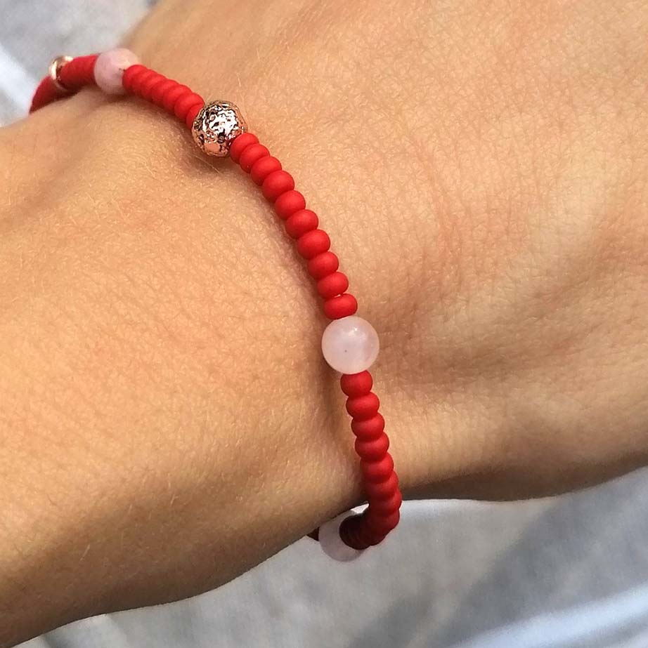Armband rot rosa roségold | Rosenquarz Rhodochrosit | pia norden