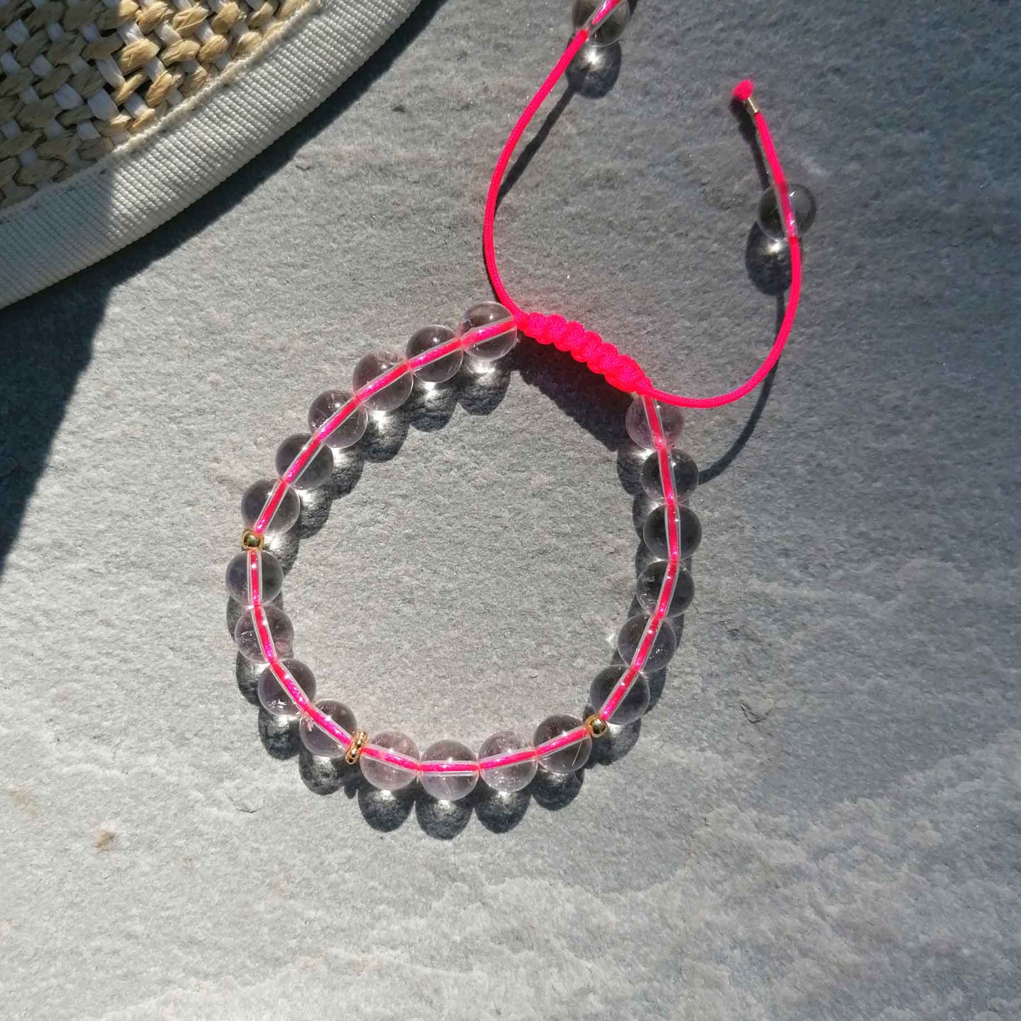 Armband Kugeln Neonpink | Bergkristall | 925er Silber vergoldet