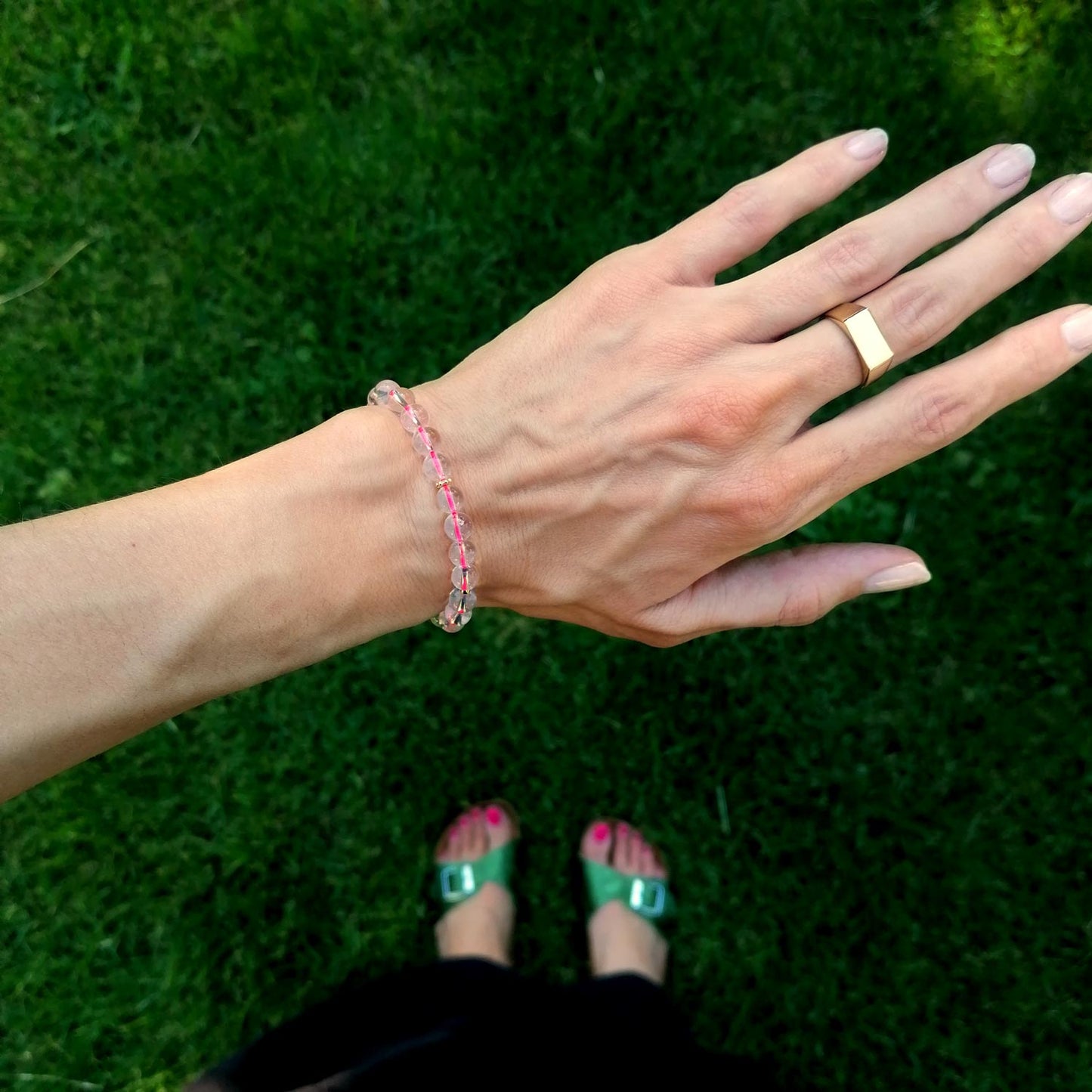 Armband Kugeln Neonpink | Bergkristall | 925er Silber vergoldet | pia norden und Goldring