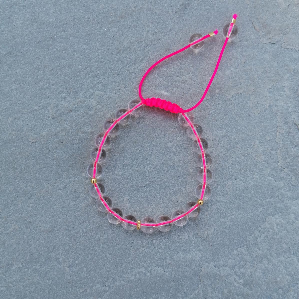 Armband Kugeln Neonpink | Bergkristall | 925er Silber vergoldet