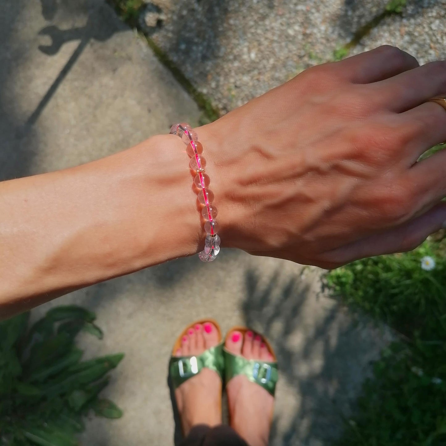 Armband Kugeln Neonpink | Bergkristall | 925er Silber vergoldet | pia norden