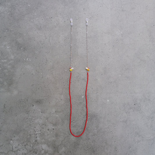 Glasses chain silver red | Rose quartz & Mille fiori drops yellow