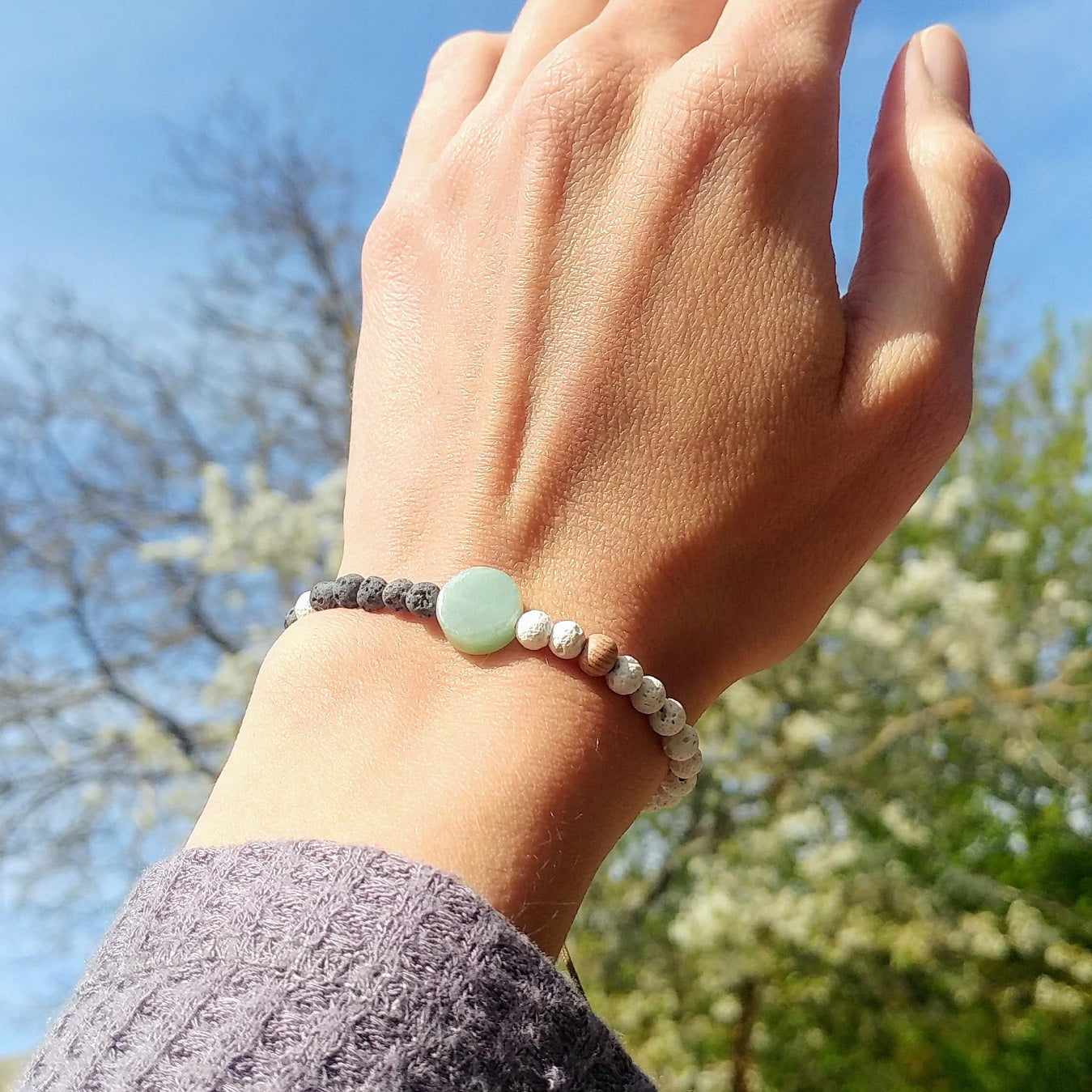 Lava & Dalmatiner Jaspis Armband | schwarz weiß beige | Aroma Schmuck