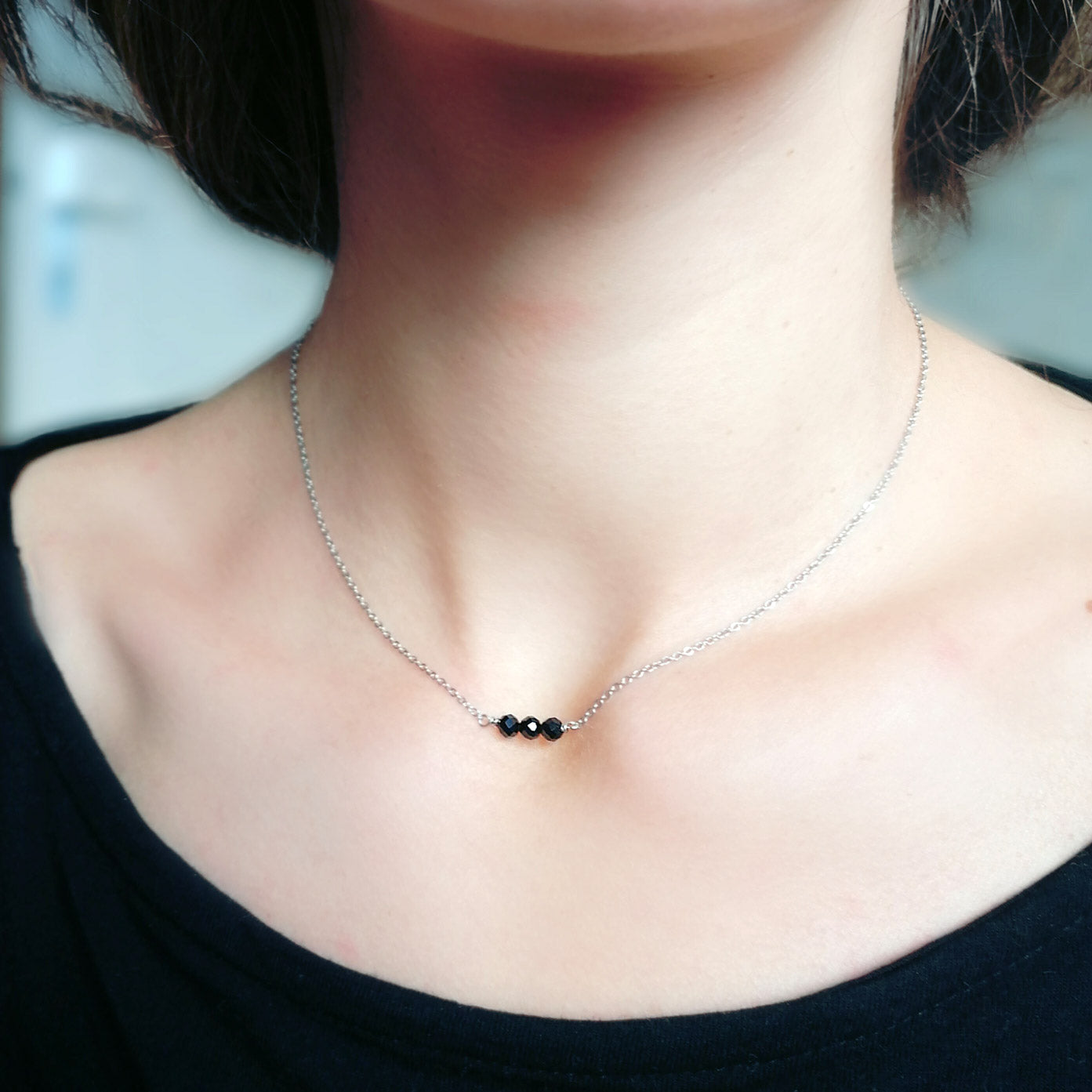 Fine Black Tourmaline Necklace in gold or silver | Stainless steel jewelry