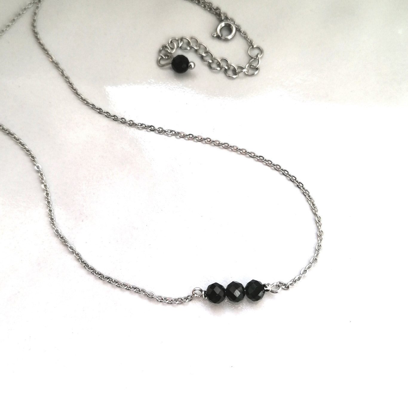 Fine Black Tourmaline Necklace in gold or silver | Stainless steel jewelry