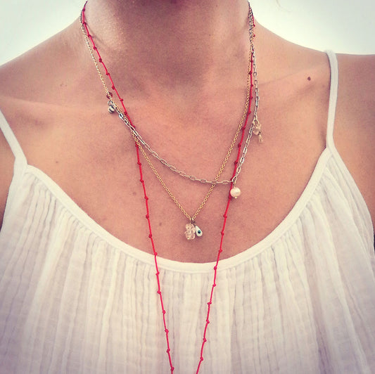 Halskette 'Gemini' | Mehrstrangige Kette gold silber | Perle & Edelstein