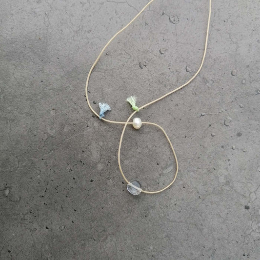 Edelstein Halskette Nugget & Perle | blau grün beige | pia norden