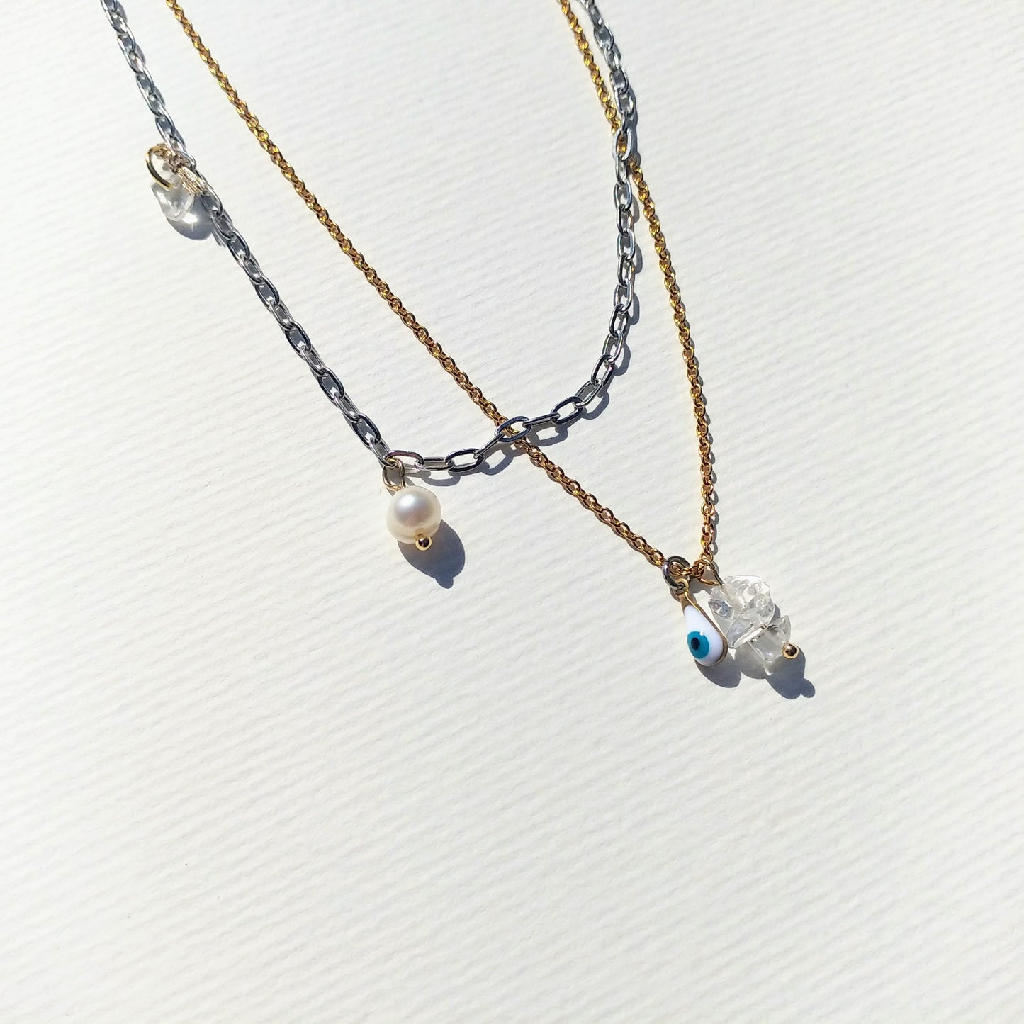 Halskette 'Gemini' | Mehrstrangige Kette gold silber | Perle & Edelstein