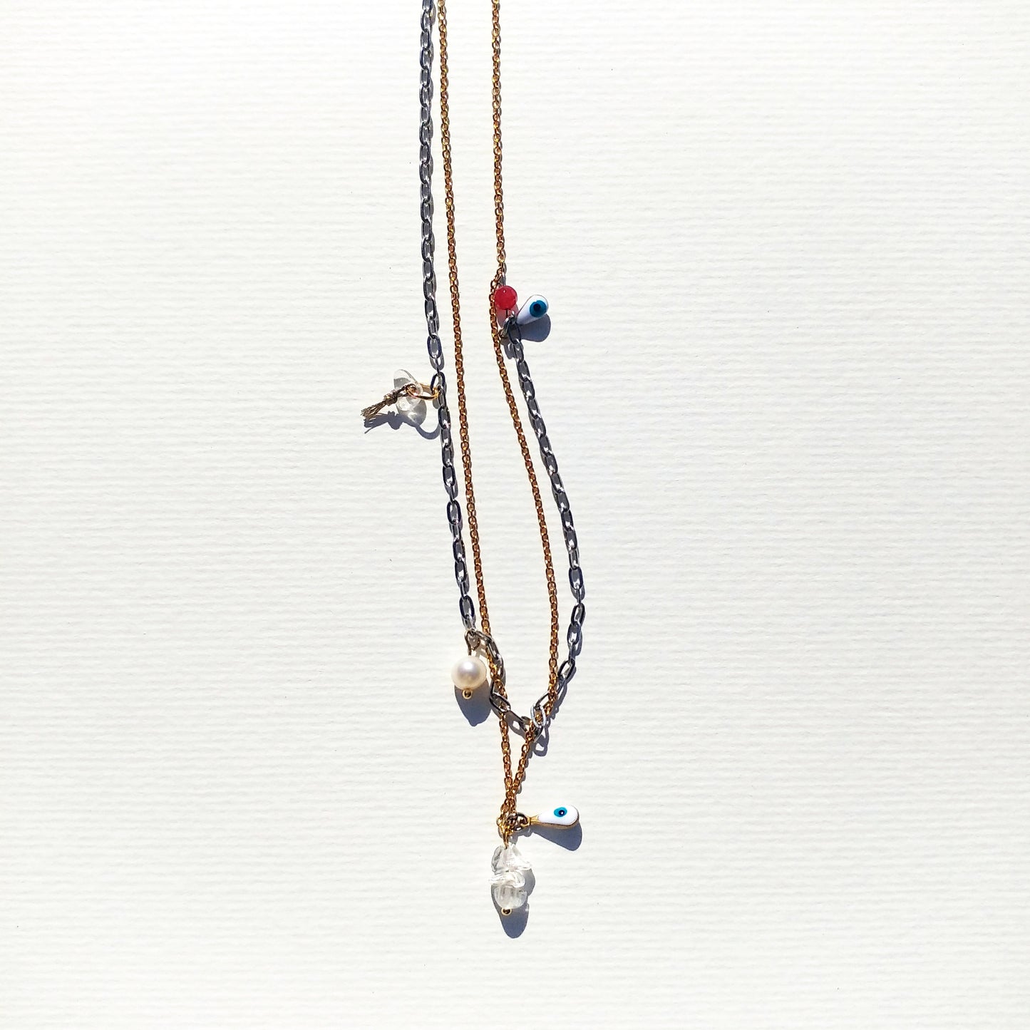 Halskette 'Gemini' | Mehrstrangige Kette gold silber | Perle & Edelstein