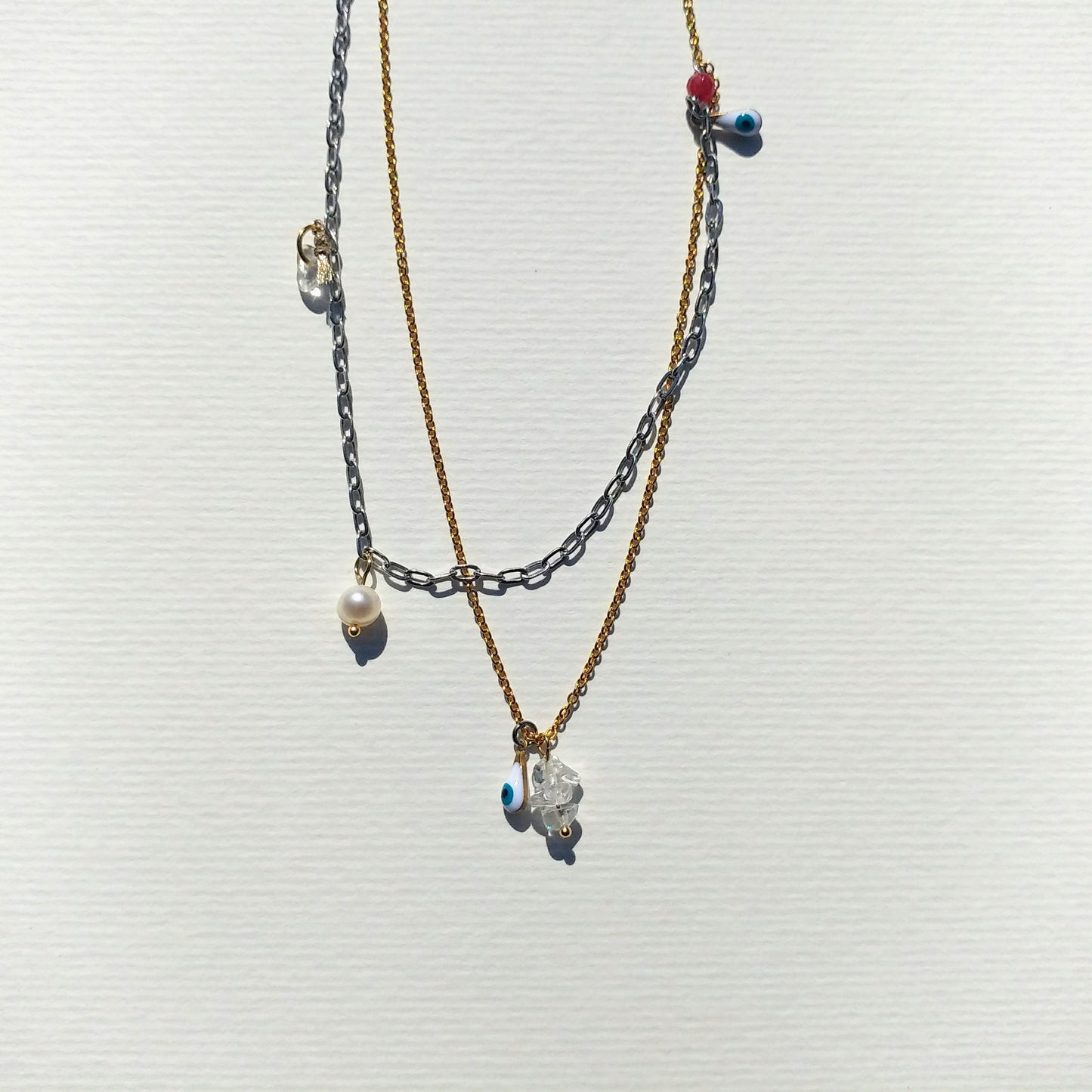 Halskette 'Gemini' | Mehrstrangige Kette gold silber | Perle & Edelstein