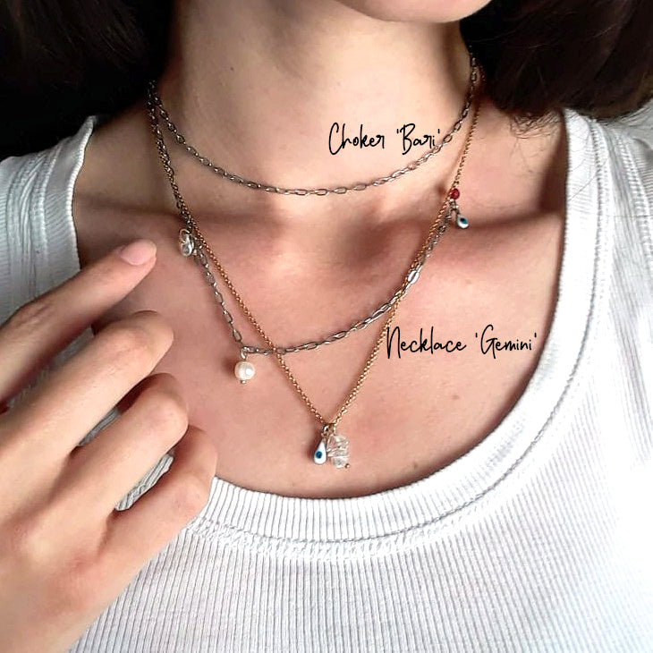 Edelstahl Choker 'Bari' | schlichte Halskette silber | Bergkristall