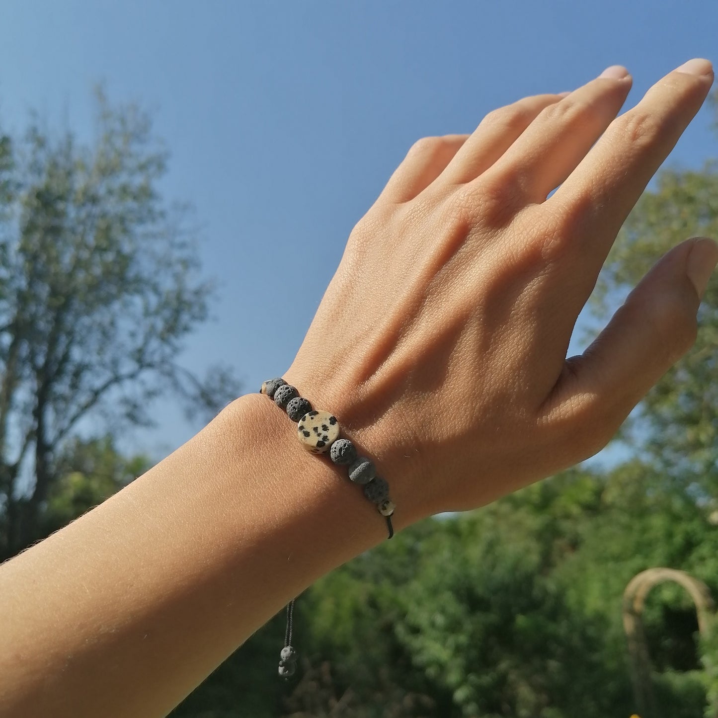 Lava & Jaspis Armband schwarz beige | Aromatherapie Schmuck