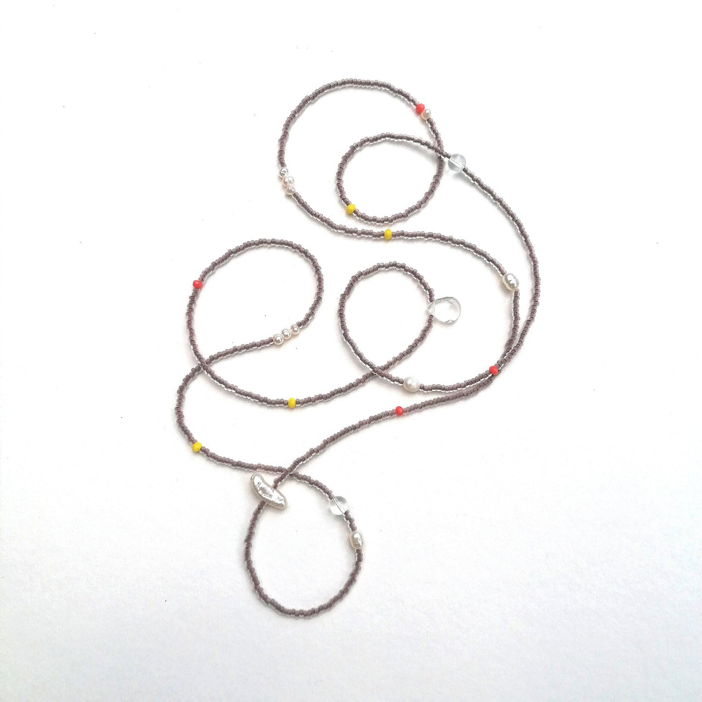 Long necklace with pearls | matt brown white neon | Infinity necklace