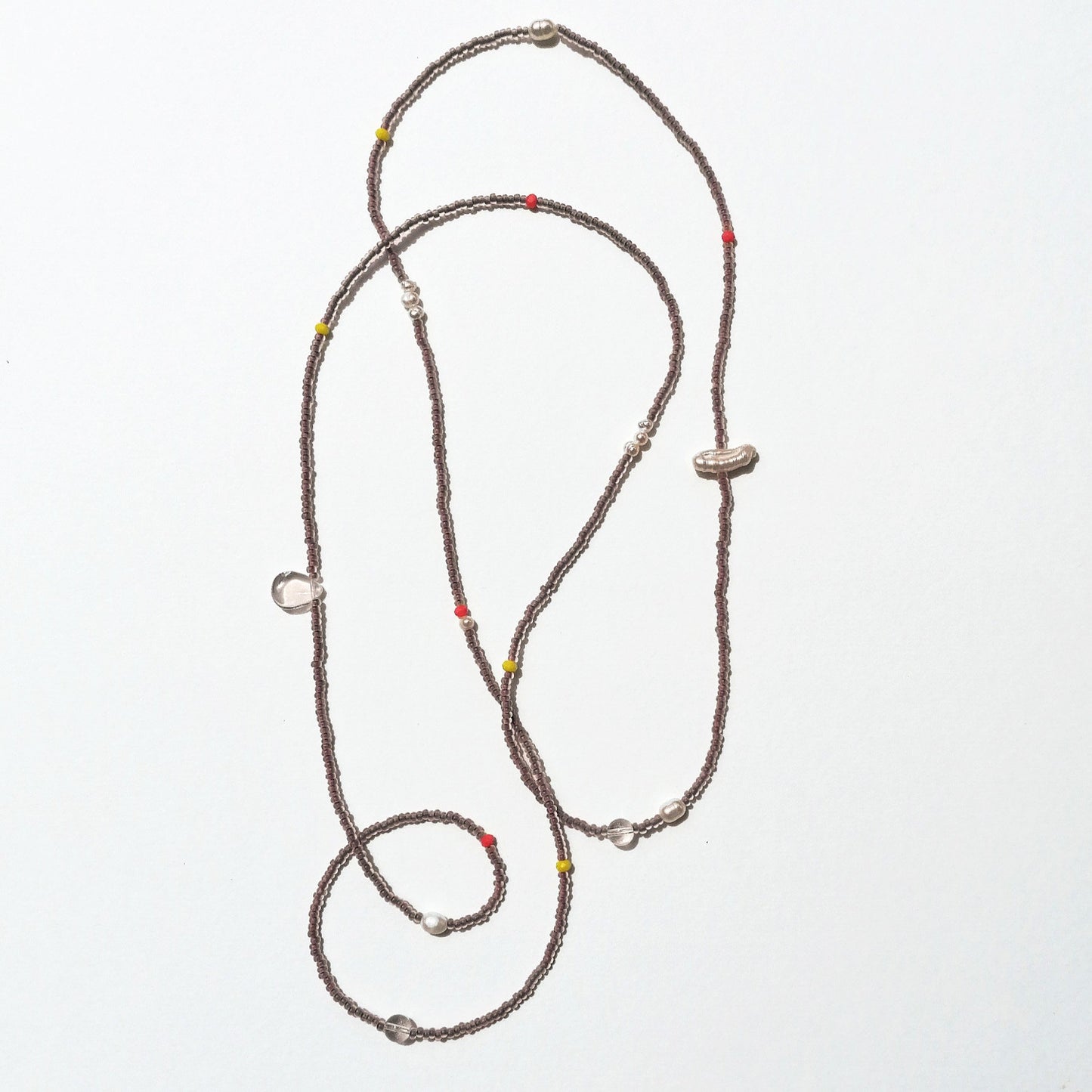 Long necklace with pearls | matt brown white neon | Infinity necklace