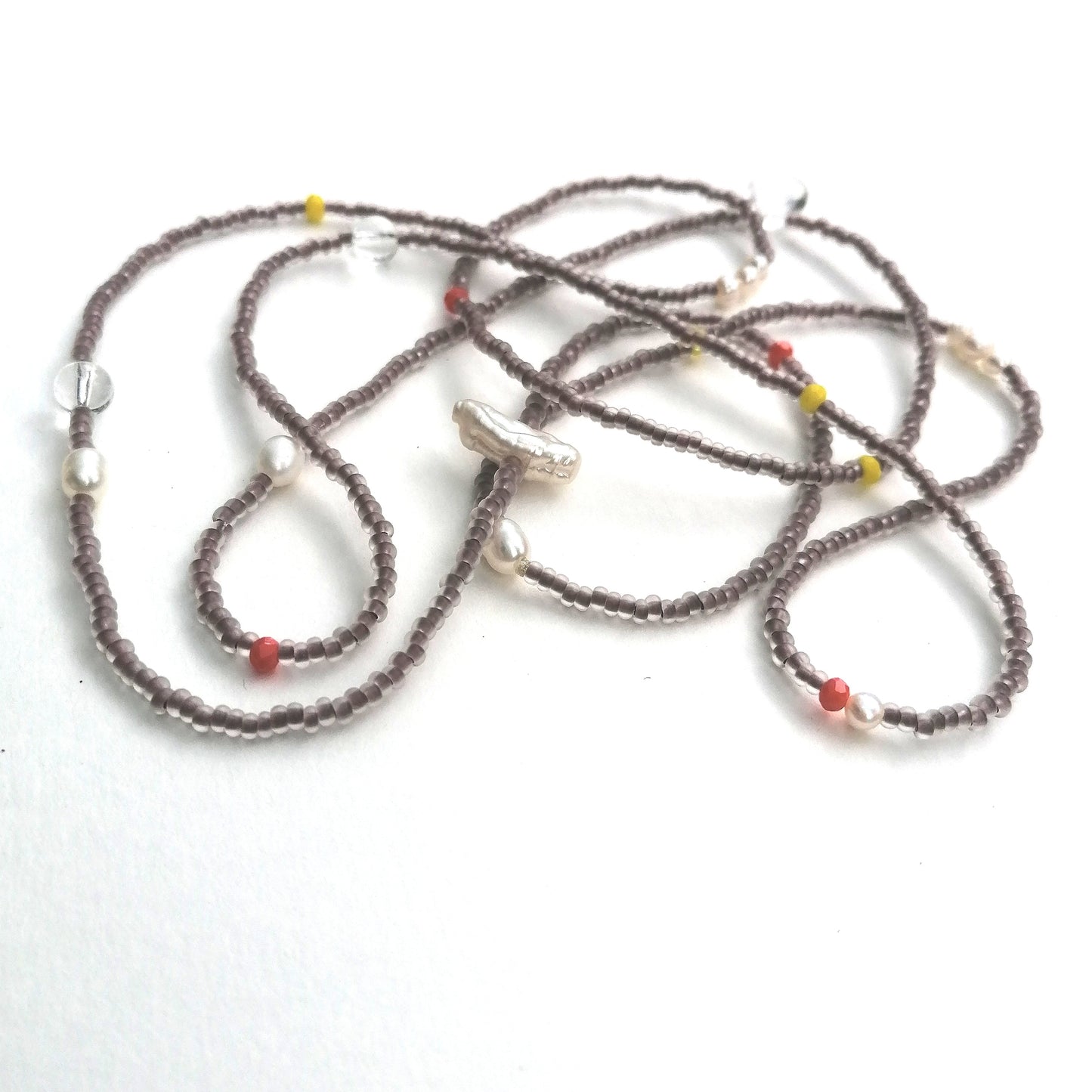 Long necklace with pearls | matt brown white neon | Infinity necklace