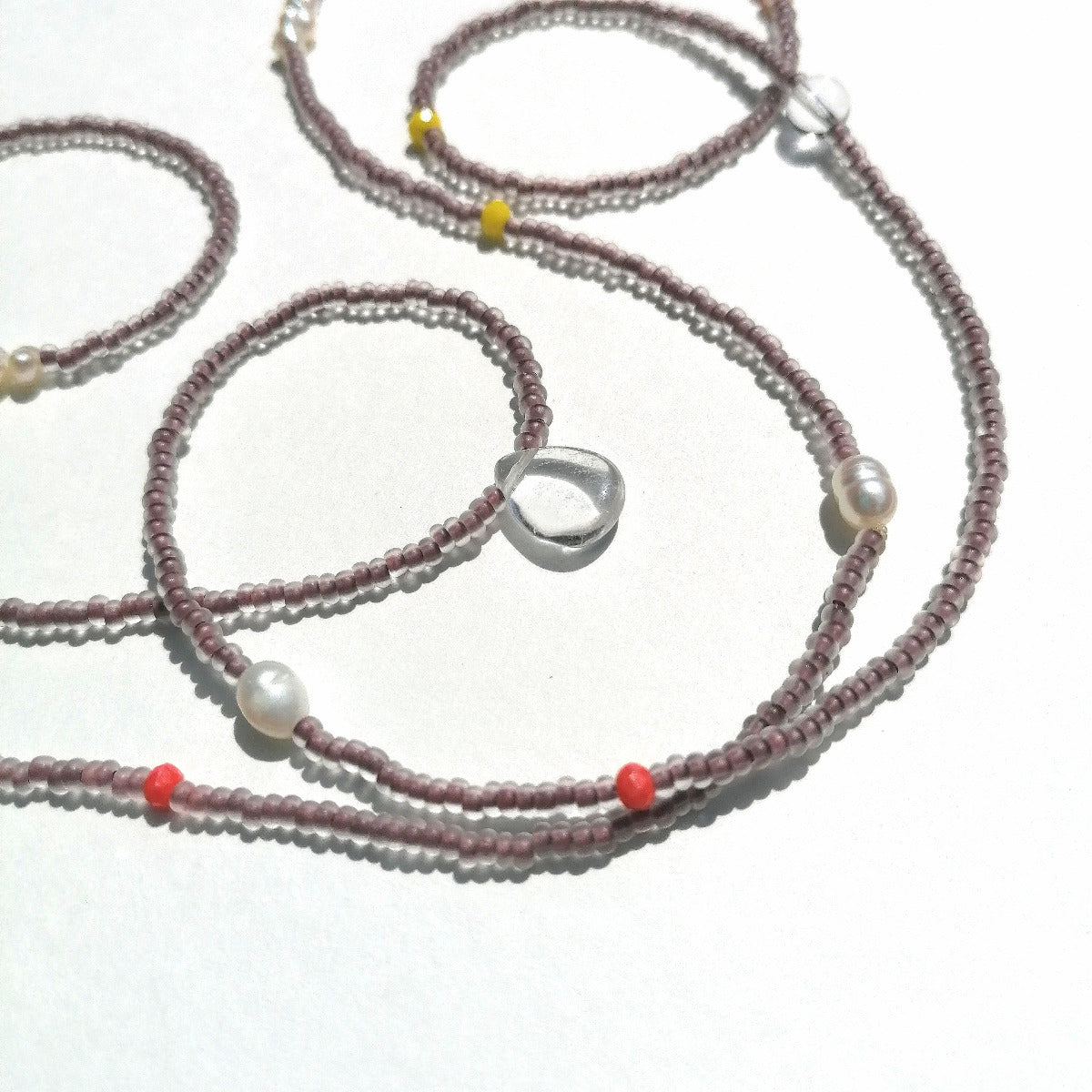 Long necklace with pearls | matt brown white neon | Infinity necklace