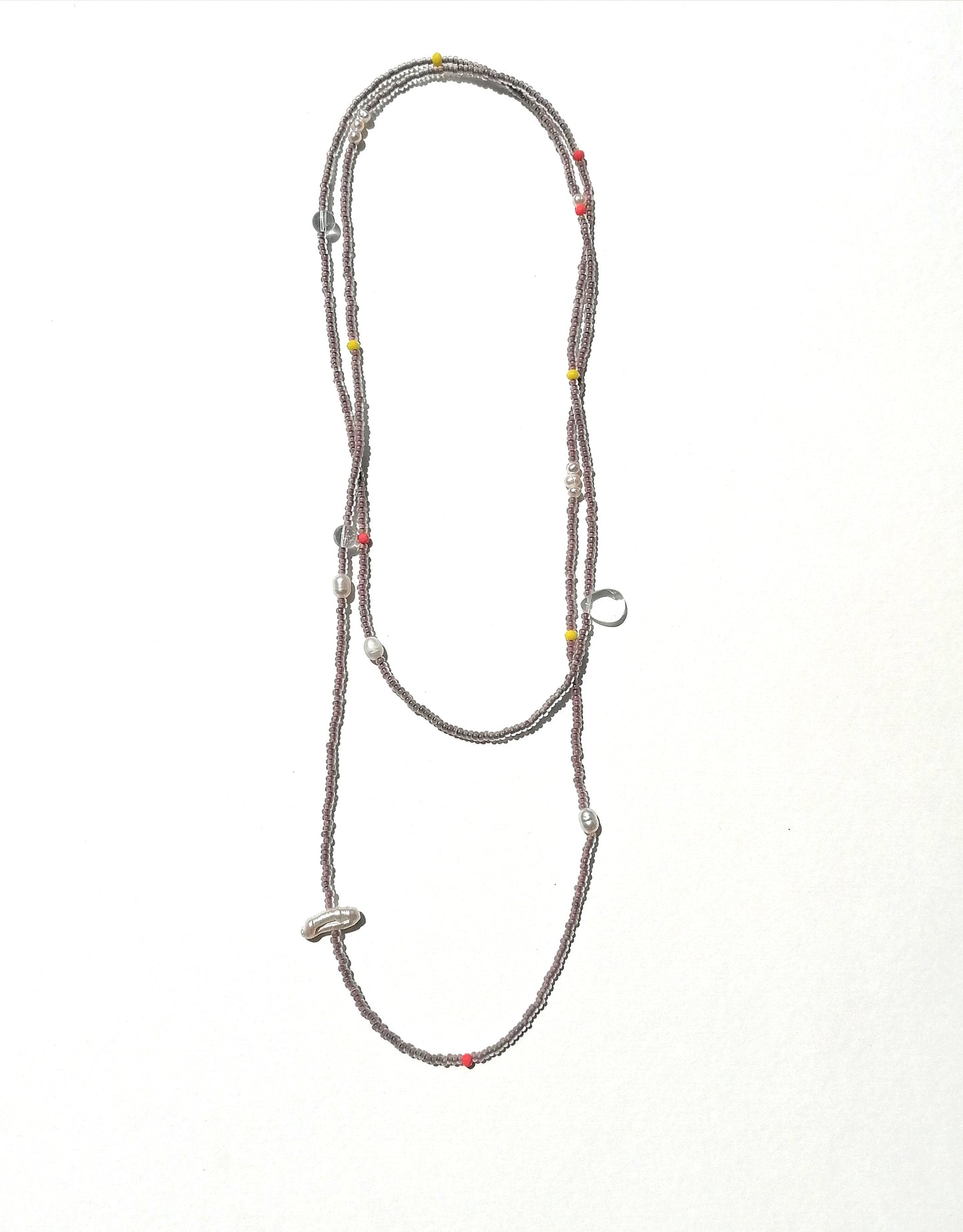 Long necklace with pearls | matt brown white neon | Infinity necklace