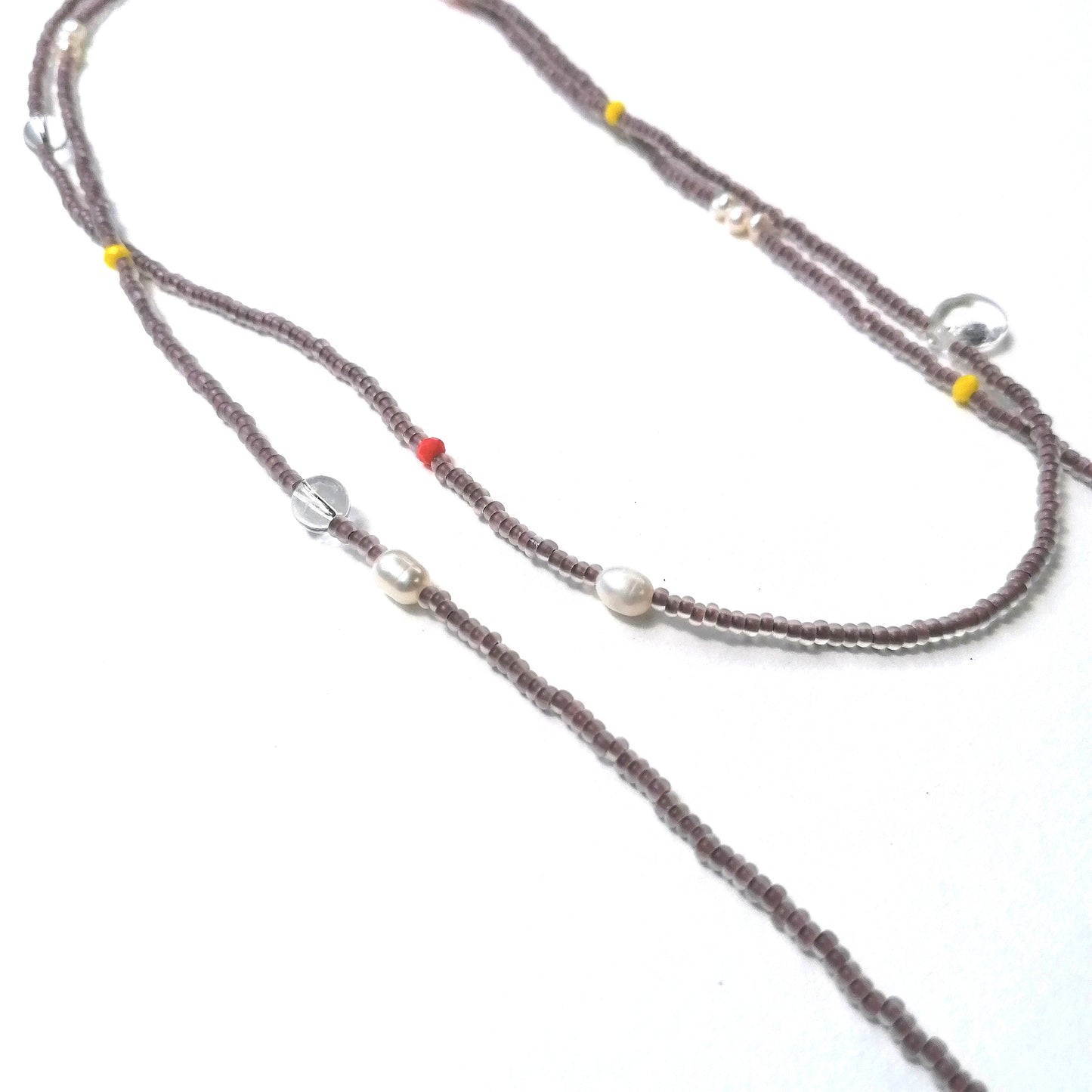 Long necklace with pearls | matt brown white neon | Infinity necklace