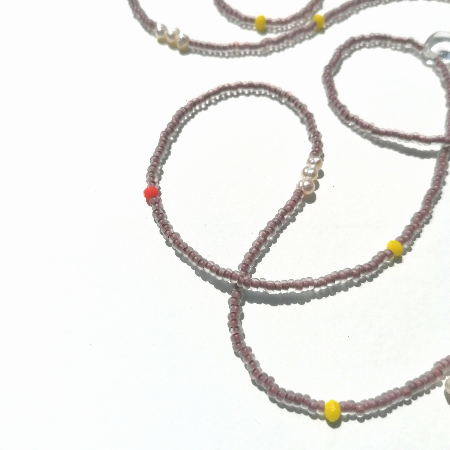 Long necklace with pearls | matt brown white neon | Infinity necklace