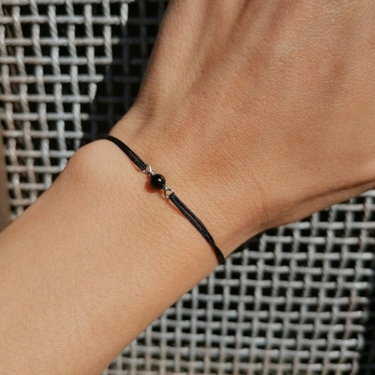 Schlichtes Onyx Armband schwarz silber | minimalistisch | unisex