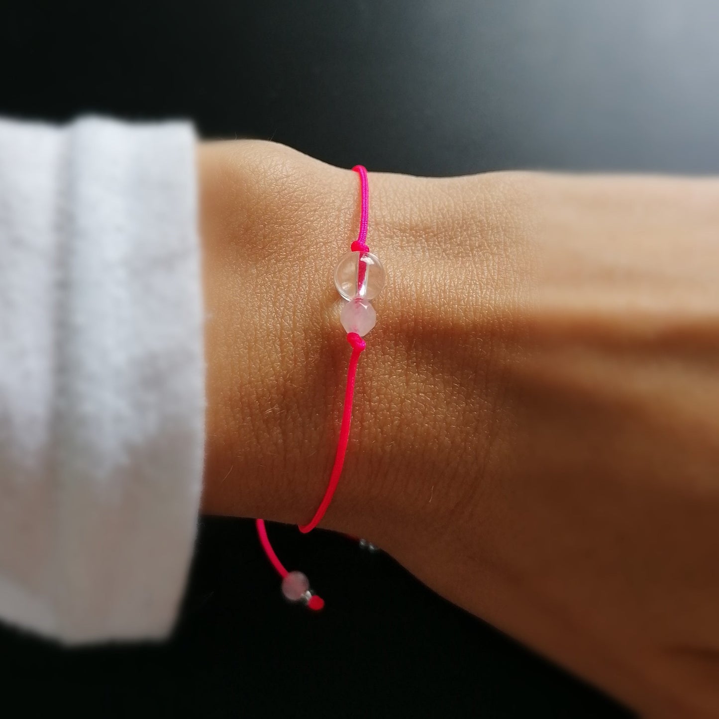 Bergkristall & Rosenquarz Armband neon pink