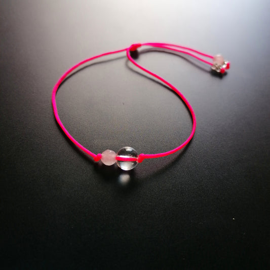 neonpinkes Armband mit Bergkristall und Rosenquarz von pia norden
