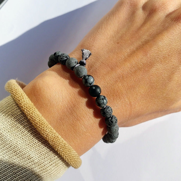 Diffuser Armband mit Lava & Schneeflockenobsidian für ätherische Öle | pia norden