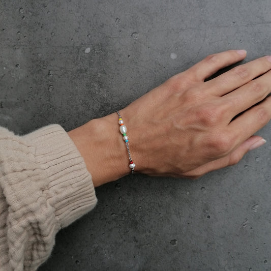 Zartes Armband bunt | Naturperlen Schmuck silber | RAINBOW SEA