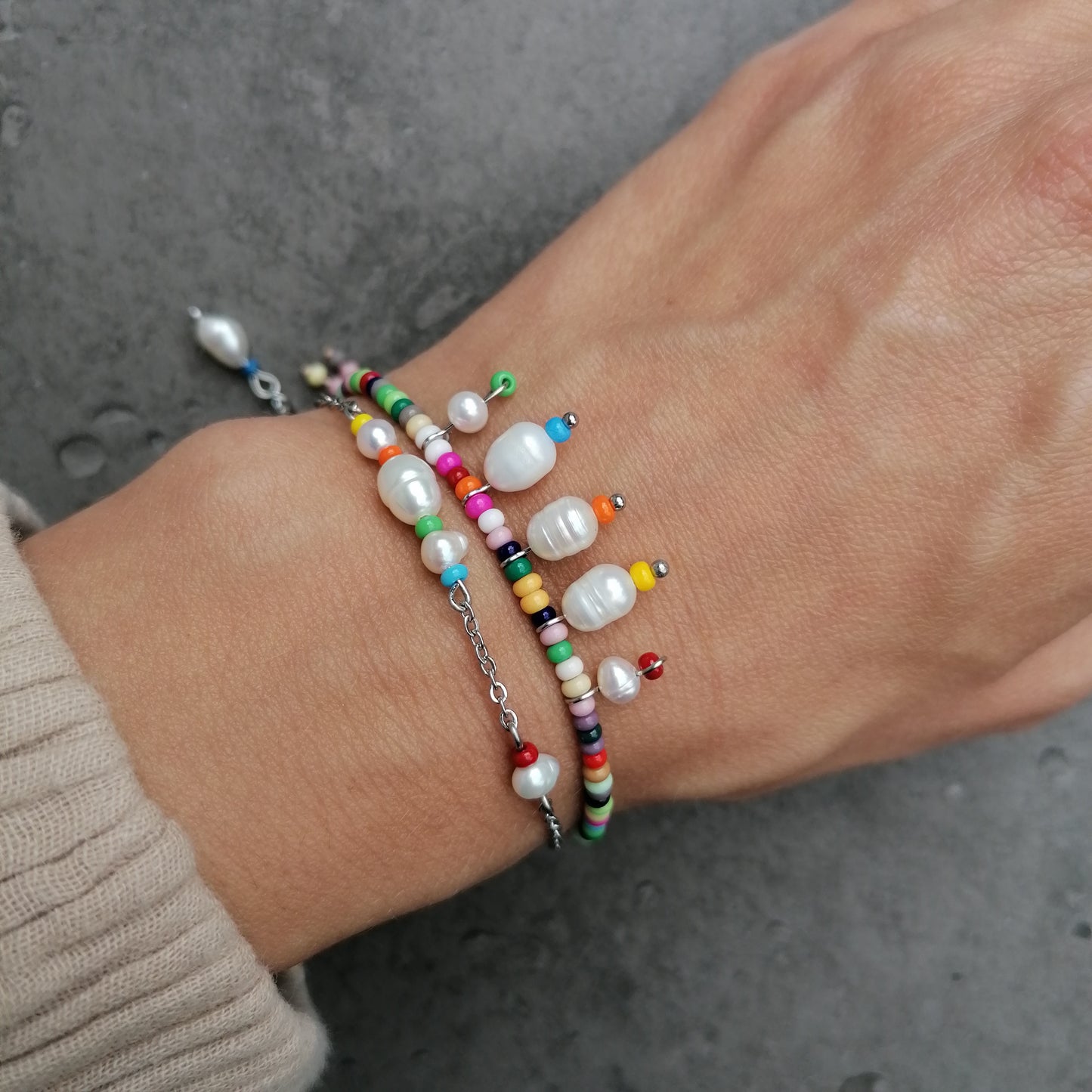 Zartes Armband bunt | Naturperlen Schmuck silber | RAINBOW SEA