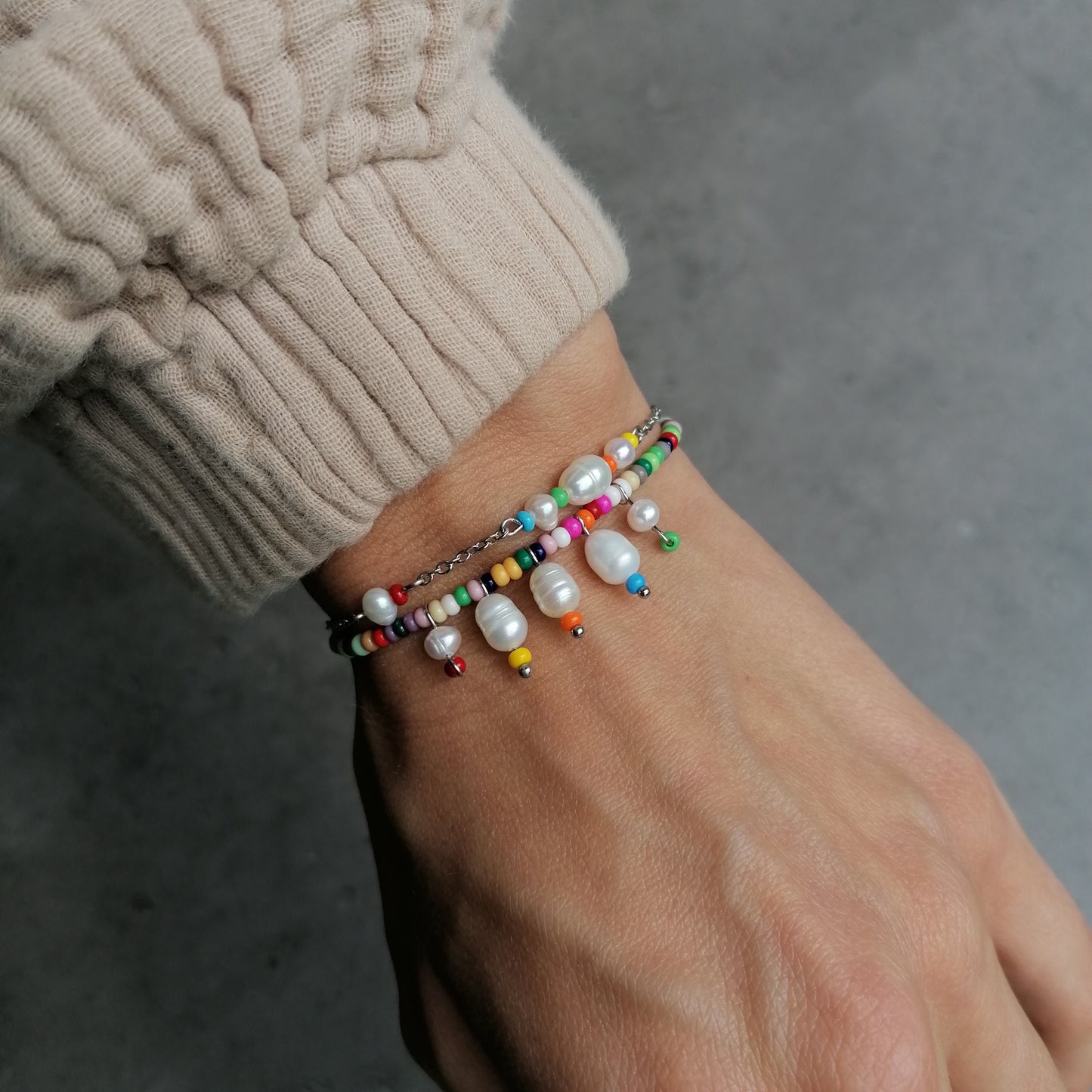 Zartes Armband bunt | Naturperlen Schmuck silber | RAINBOW SEA