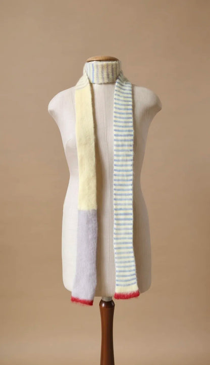 Multi-Color Skinny Schal (215cm) – Super Kid Mohair & Alpaka/Merino – 4-farbig