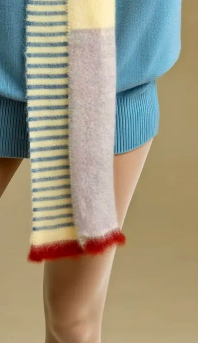 Multi-Color Skinny Schal (215cm) – Super Kid Mohair & Alpaka/Merino – 4-farbig