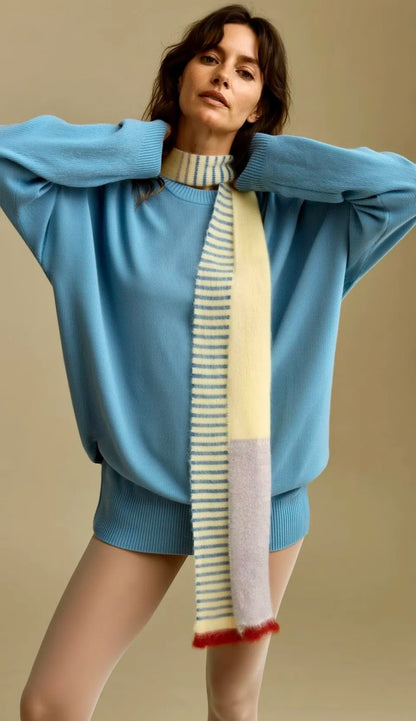 Multi-Color Skinny Schal (215cm) – Super Kid Mohair & Alpaka/Merino – 4-farbig