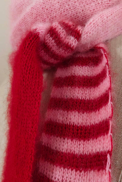Statement Fluffy Skinny Schal – Mohair & Wolle in Rosa & Rot – Extra Lang (250cm) Unikat